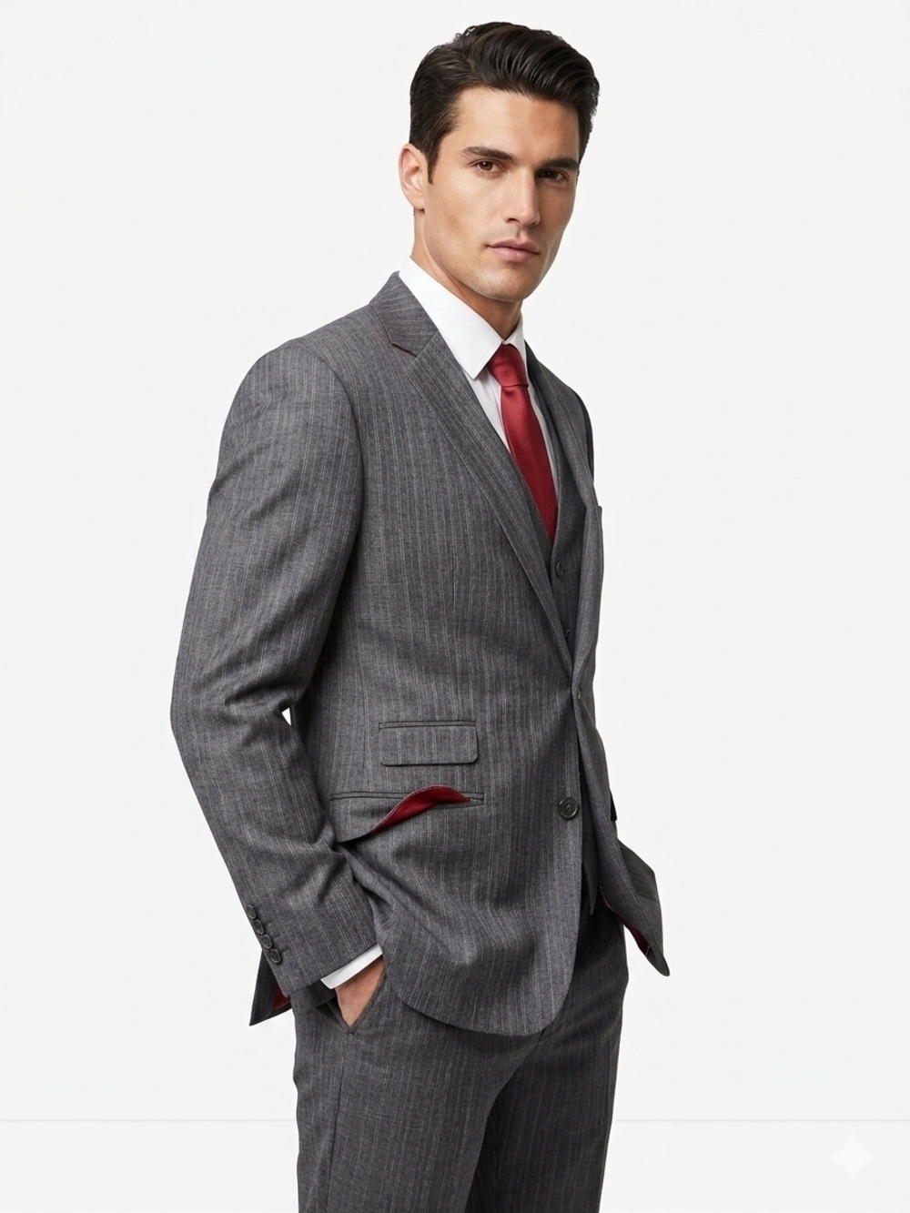 French Connection Men's 100% Wool Grey Pinstripe Blazer Sport Coat Jacket - 42